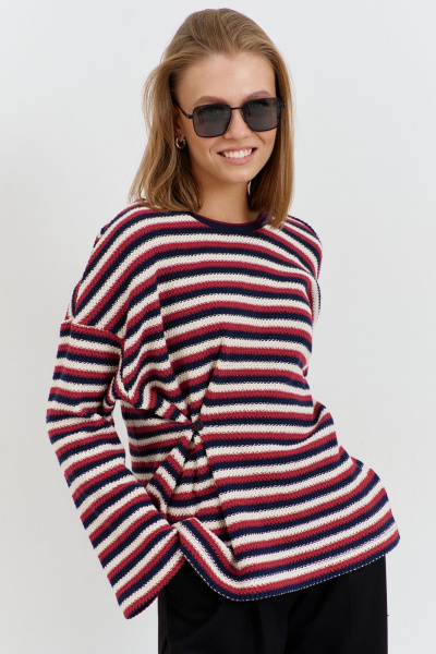 Джемпер из трикотажа с застежкой на молнию и пуговицей AG Green G539/9 цветная_полоска - фото 8