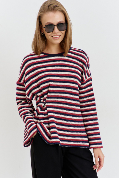 Джемпер из трикотажа с застежкой на молнию и пуговицей AG Green G539/9 цветная_полоска - фото 7