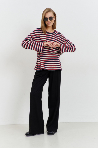 Джемпер из трикотажа с застежкой на молнию и пуговицей AG Green G539/9 цветная_полоска - фото 4