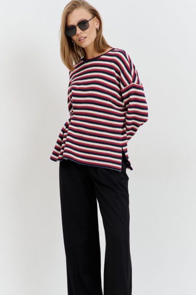 Джемпер из трикотажа с застежкой на молнию и пуговицей AG Green G539/9 цветная_полоска - фото 3