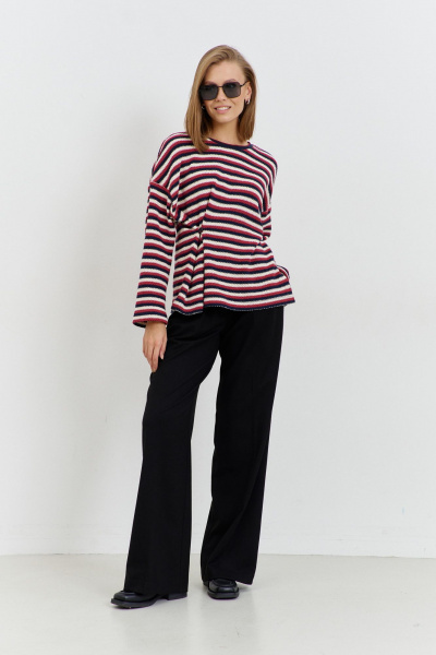 Джемпер из трикотажа с застежкой на молнию и пуговицей AG Green G539/9 цветная_полоска - фото 2