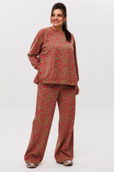 Костюм из брюк палаццо и свободного свитшота с принтом Anelli 1494 фуксия - фото 6