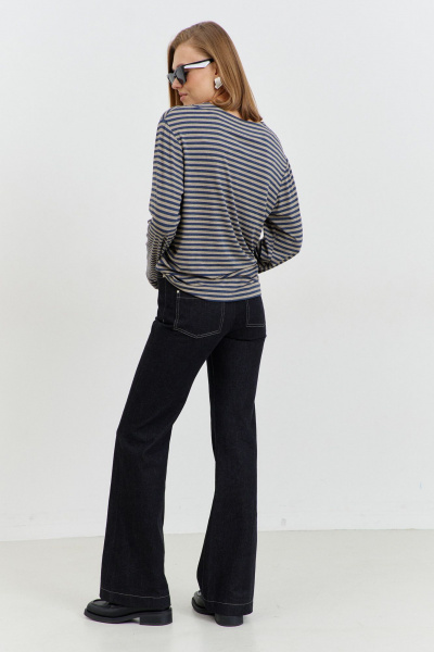 Джемпер прямого силуэта из трикотажа с молнией и пуговицей AG Green G537/9 бежево-синий - фото 2