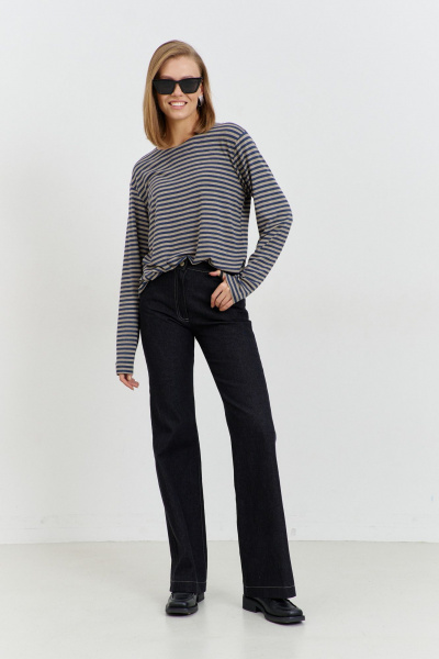 Джемпер прямого силуэта из трикотажа с молнией и пуговицей AG Green G537/9 бежево-синий - фото 3