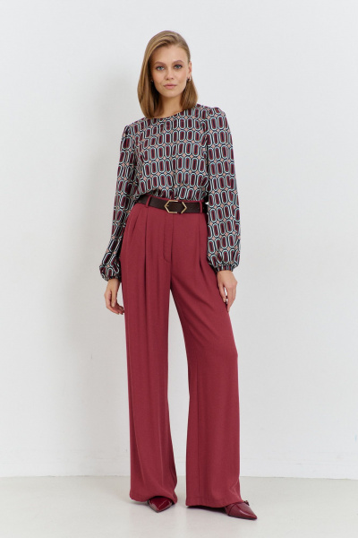 Брюки прямые на поясе с заутюженными складками AG Green G536/6 терракотовый - фото 6