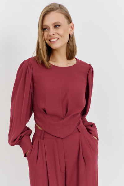 Блуза полуприлегающего силуэта с короткими рукавами и воротником AG Green G536/3 терракотовый - фото 10