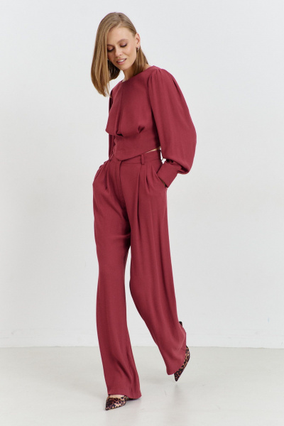 Блуза полуприлегающего силуэта с короткими рукавами и воротником AG Green G536/3 терракотовый - фото 8