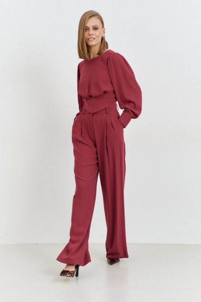 Блуза полуприлегающего силуэта с короткими рукавами и воротником AG Green G536/3 терракотовый - фото 7