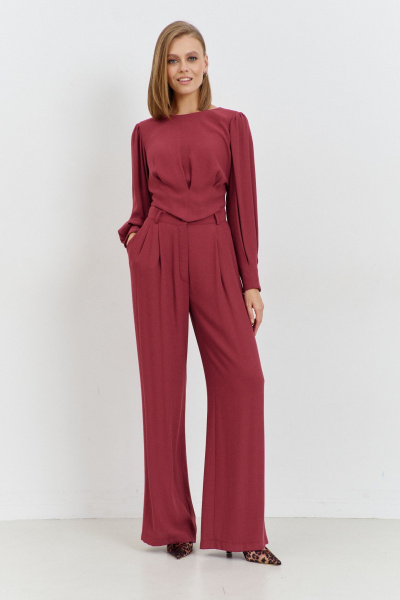 Блуза полуприлегающего силуэта с короткими рукавами и воротником AG Green G536/3 терракотовый - фото 5