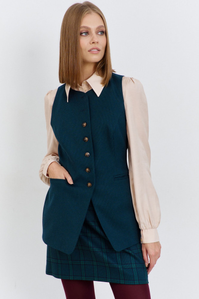 Демисезонный жилет из текстиля с прорезными карманами AG Green G532/5 сине-зеленая_клетка - фото 6