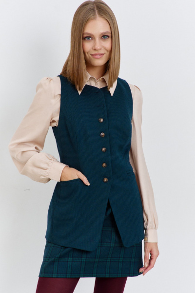 Демисезонный жилет из текстиля с прорезными карманами AG Green G532/5 сине-зеленая_клетка - фото 4