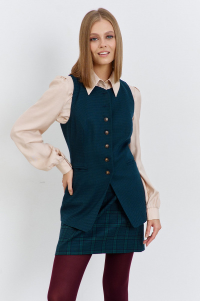 Демисезонный жилет из текстиля с прорезными карманами AG Green G532/5 сине-зеленая_клетка - фото 1