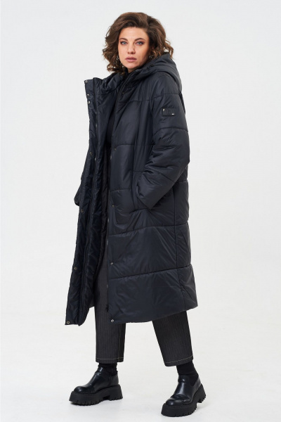 Пальто прямое с капюшоном из плащевой ткани Andina city 7013-24 черный - фото 8