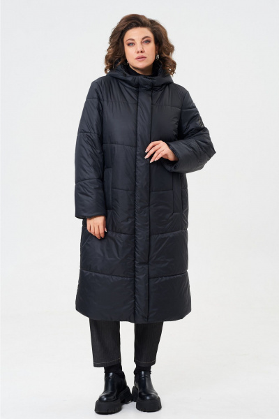 Пальто прямое с капюшоном из плащевой ткани Andina city 7013-24 черный - фото 7
