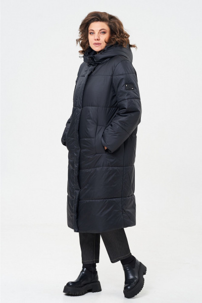 Пальто прямое с капюшоном из плащевой ткани Andina city 7013-24 черный - фото 5