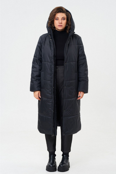 Пальто прямое с капюшоном из плащевой ткани Andina city 7013-24 черный - фото 4