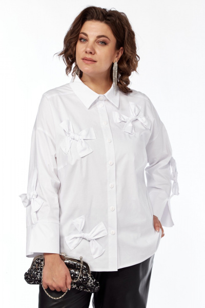 Рубашка длинная со спущенным плечом из хлопка и текстиля Grace for you 009 белый - фото 3