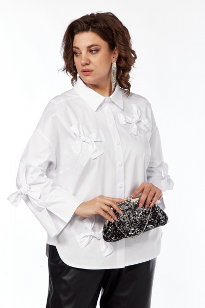 Рубашка длинная со спущенным плечом из хлопка и текстиля Grace for you 009 белый - фото 2