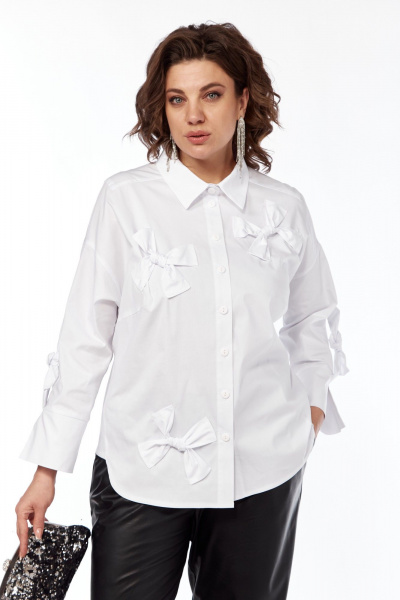 Рубашка длинная со спущенным плечом из хлопка и текстиля Grace for you 009 белый - фото 1