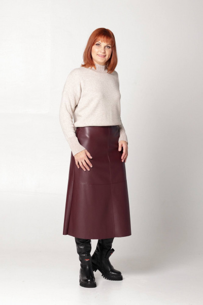 Юбка трапеция из экокожи на потайной молнии Соджи 520 бордовый - фото 2