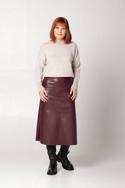 Юбка трапеция из экокожи на потайной молнии Соджи 520 бордовый - фото 1