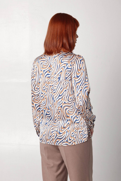 Блуза полуприлегающего силуэта с разрезами и стойкой воротником Соджи 596 кофейный+голубой - фото 4