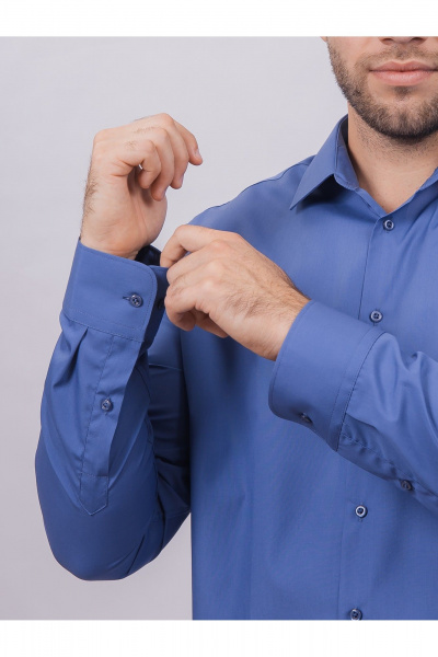 С синяя деловая рубашка из гладкого хлопка с классическим воротником Nadex 01-094811/204-24 деним - фото 7