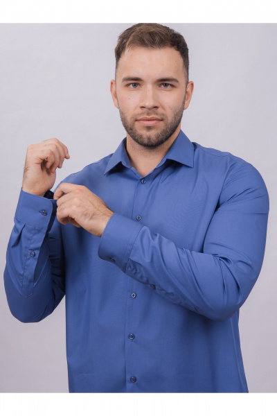С синяя деловая рубашка из гладкого хлопка с классическим воротником Nadex 01-094811/204-24 деним - фото 6