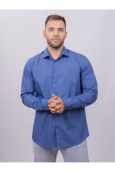 С синяя деловая рубашка из гладкого хлопка с классическим воротником Nadex 01-094811/204-24 деним - фото 1