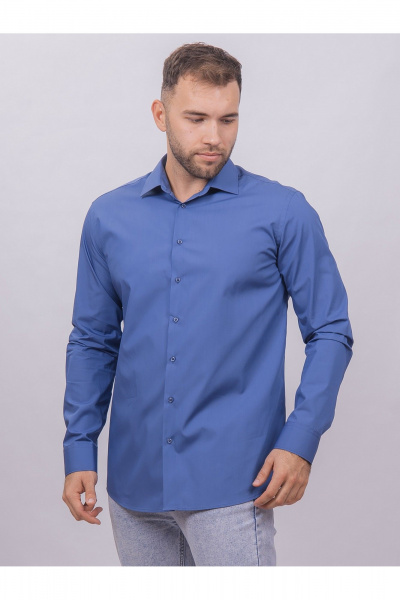 С синяя деловая рубашка из гладкого хлопка с классическим воротником Nadex 01-094811/204-24 деним - фото 2