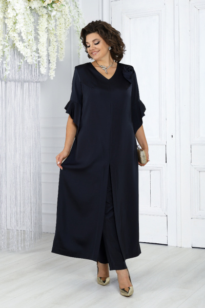 Демисезонный нарядный комплект из сатина: брюки и туника синяя Ninele 6010 темно-синий - фото 1