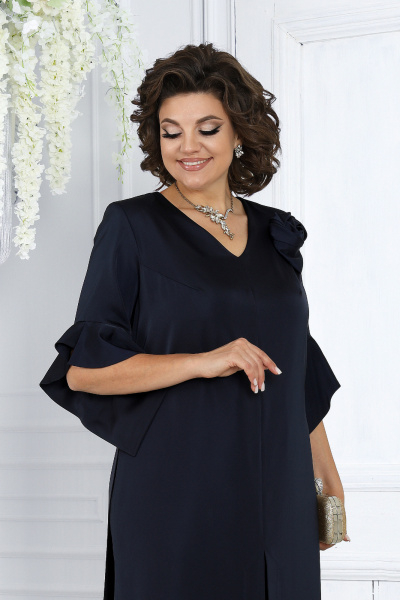 Демисезонный нарядный комплект из сатина: брюки и туника синяя Ninele 6010 темно-синий - фото 3