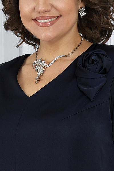 Демисезонный нарядный комплект из сатина: брюки и туника синяя Ninele 6010 темно-синий - фото 4