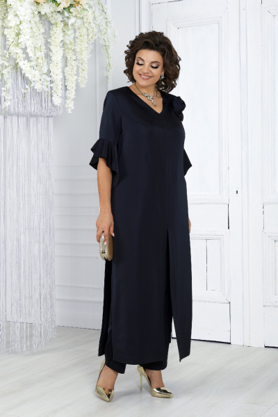 Демисезонный нарядный комплект из сатина: брюки и туника синяя Ninele 6010 темно-синий - фото 5