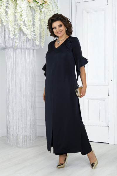 Демисезонный нарядный комплект из сатина: брюки и туника синяя Ninele 6010 темно-синий - фото 6