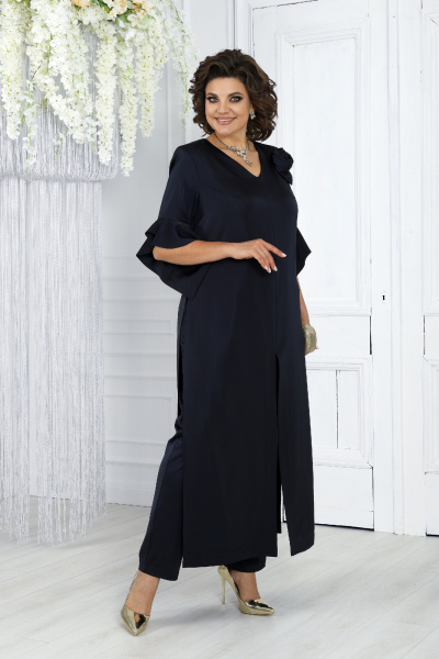 Демисезонный нарядный комплект из сатина: брюки и туника синяя Ninele 6010 темно-синий - фото 7