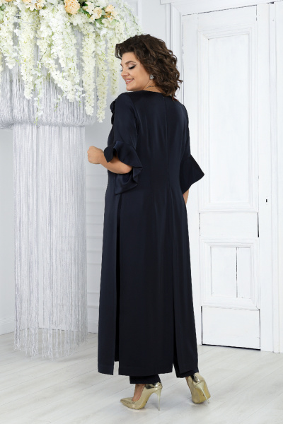 Демисезонный нарядный комплект из сатина: брюки и туника синяя Ninele 6010 темно-синий - фото 8