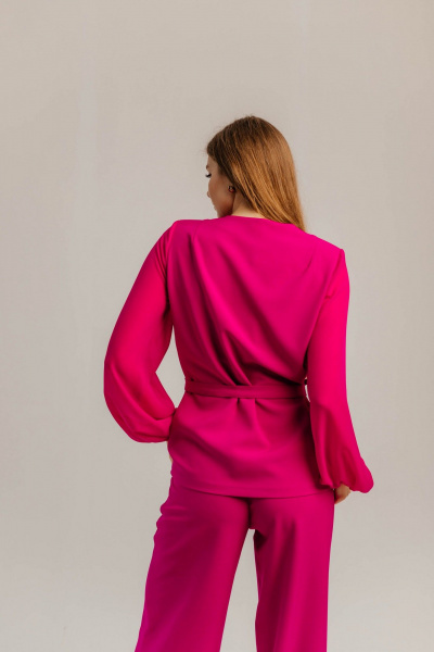 Брючный костюм из шифона и текстиля для торжеств Стильная леди М-1089 фуксия - фото 13