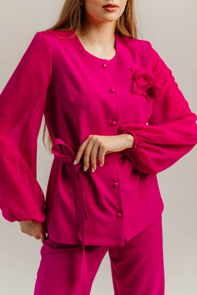 Брючный костюм из шифона и текстиля для торжеств Стильная леди М-1089 фуксия - фото 11