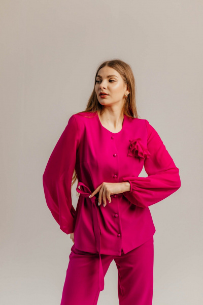Брючный костюм из шифона и текстиля для торжеств Стильная леди М-1089 фуксия - фото 10