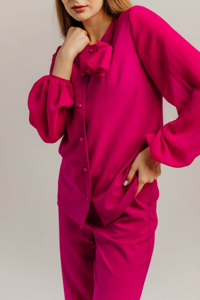 Брючный костюм из шифона и текстиля для торжеств Стильная леди М-1089 фуксия - фото 5