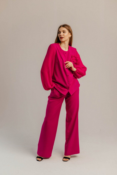 Брючный костюм из шифона и текстиля для торжеств Стильная леди М-1089 фуксия - фото 7