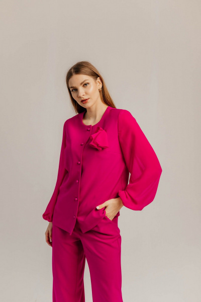 Брючный костюм из шифона и текстиля для торжеств Стильная леди М-1089 фуксия - фото 6