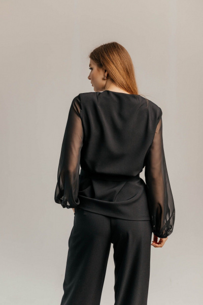 Брючный костюм из шифона и текстиля для торжеств Стильная леди М-1089 черный - фото 13