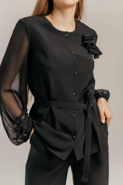 Брючный костюм из шифона и текстиля для торжеств Стильная леди М-1089 черный - фото 8