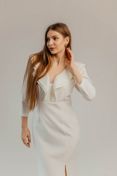 Нарядное платье из текстиля для торжественных мероприятий Стильная леди М-1113 молочный - фото 3