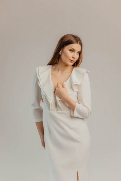 Нарядное платье из текстиля для торжественных мероприятий Стильная леди М-1113 молочный - фото 8