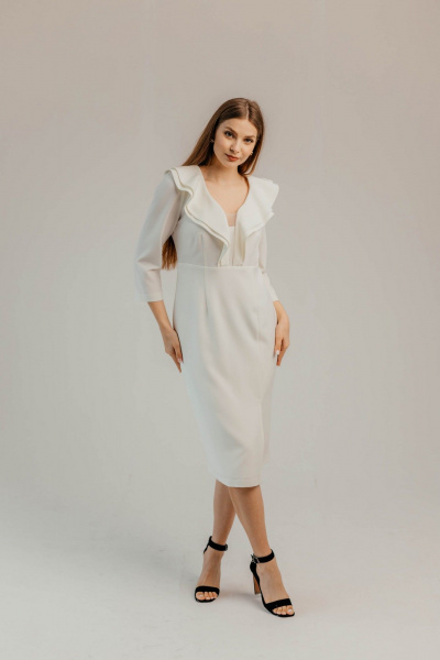 Нарядное платье из текстиля для торжественных мероприятий Стильная леди М-1113 молочный - фото 1