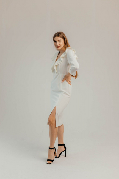 Нарядное платье из текстиля для торжественных мероприятий Стильная леди М-1113 молочный - фото 7