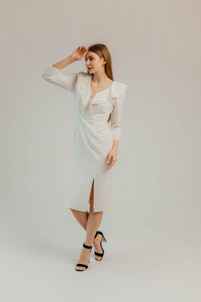 Нарядное платье из текстиля для торжественных мероприятий Стильная леди М-1113 молочный - фото 6